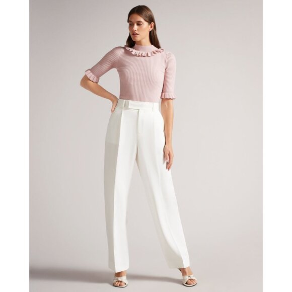 Ted Baker Women's Fitted Top Frill Neck Detail in Pink, Katella Size 1/US 4 New - Picture 5 of 12